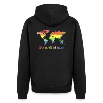Die Welt ist Bunt - Regenbogen Flagge Toleranz - - Unisex Premium Bio Zip Hoodie - Schwarz - Hinten - Nico (187cm)
