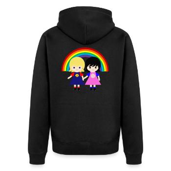 Nettes lesbisches Paar unter dem Regenbogen - Unisex Premium Bio Zip Hoodie - Schwarz - Hinten - Nico (187cm)