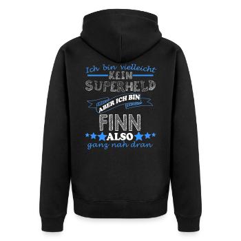 Finn Vorname Schriftzug Geschenk Männer Jungen - Unisex Premium Bio Zip Hoodie - Schwarz - Hinten - Nico (187cm)