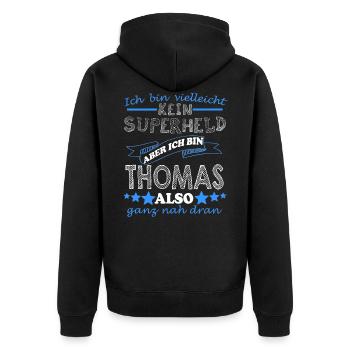 Thomas Vorname Schriftzug Geschenk Männer Jungen - Unisex Premium Bio Zip Hoodie - Schwarz - Hinten - Nico (187cm)