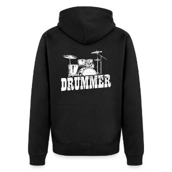 Drummer Schlagzeug Schlagzeuger - Unisex Premium Bio Zip Hoodie - Schwarz - Hinten - Nico (187cm)