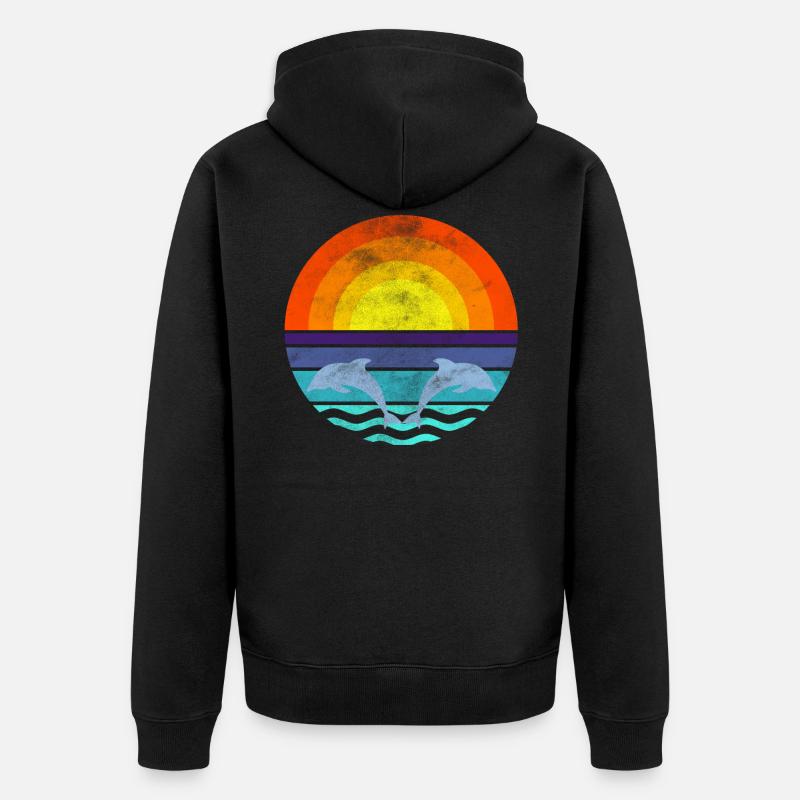 Delfin Mer Coucher de soleil - Veste à capuche bio Premium Unisexe - noir