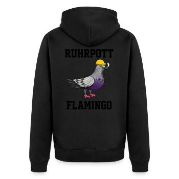 Ruhrpott Flamingo Ruhrgebiet lustige Taube - Unisex Premium Bio Zip Hoodie - Schwarz - Hinten - Nico (187cm)