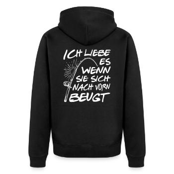 Angler Fisch fischen Fischer Angelrute Petrijünger - Unisex Premium Bio Zip Hoodie - Schwarz - Hinten - Nico (187cm)