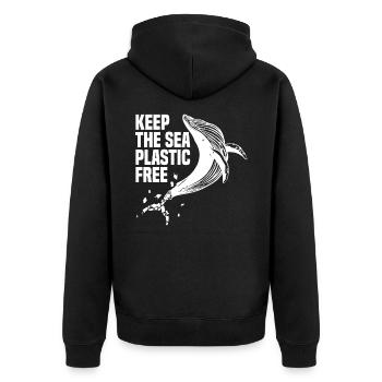 the sea plastic free environmental protection Sustainability - Unisex Premium Organic Zip Hoodie - black - Back - Nico (187cm)