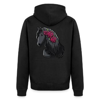 Cheval de frise avec des fleurs cadeau de fan de cheval - Veste à capuche bio Premium Unisexe - noir - Dos - Nico (187cm)