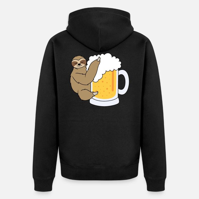 Faultier mit Bier - Unisex Premium Bio Zip Hoodie - Schwarz