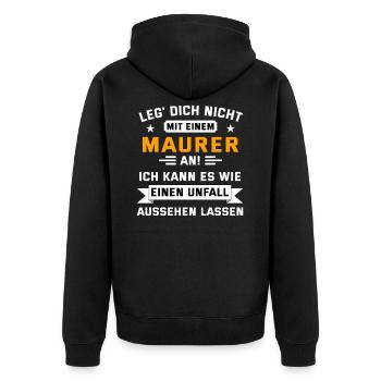 Maurer Spruch - Unisex Premium Bio Zip Hoodie - Schwarz - Hinten - Nico (187cm)