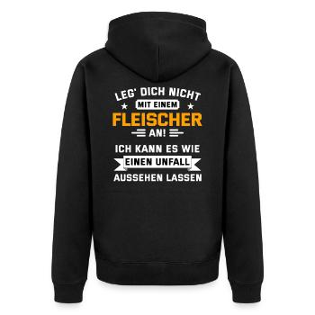 Fleischer Metzger Fleisch Schlachter Geschenk - Unisex Premium Bio Zip Hoodie - Schwarz - Hinten - Nico (187cm)