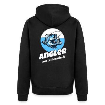 Angler aus Leidenschaft angeln Papa Angelrute - Unisex Premium Bio Zip Hoodie - Schwarz - Hinten - Nico (187cm)
