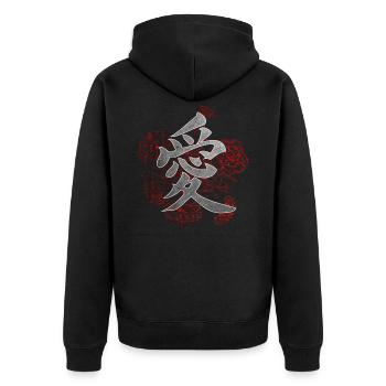 Japanisches Symbol für Liebe Kanji Kalligraphie - Unisex Premium Bio Zip Hoodie - Schwarz - Hinten - Nico (187cm)