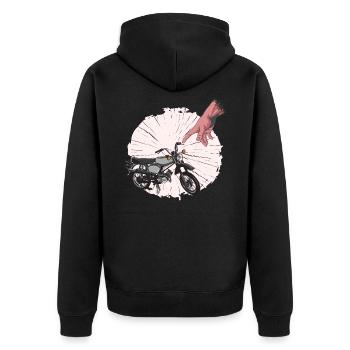 Simme fahren Schwalbe Simson KR50 KR51 S50 S51 - Unisex Premium Bio Zip Hoodie - Schwarz - Hinten - Nico (187cm)