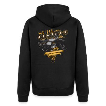 Simme fahren Schwalbe Simson KR50 KR51 S50 S51 - Unisex Premium Bio Zip Hoodie - Schwarz - Hinten - Nico (187cm)