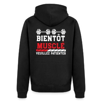 Bientôt Musclé Veuillez Patienter - Veste à capuche bio Premium Unisexe - noir - Dos - Nico (187cm)