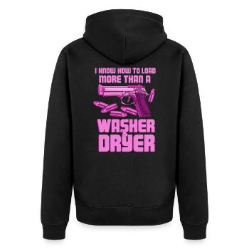 I Know How To Load More Than A Washer Polizistin - Unisex Premium Bio Zip Hoodie - Schwarz - Hinten - Nico (187cm)