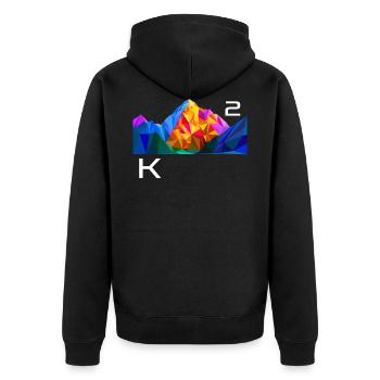 K2, mountain, Himalaya, colorful triangles, triangles peak - Unisex Premium Organic Zip Hoodie - black - Back - Nico (187cm)