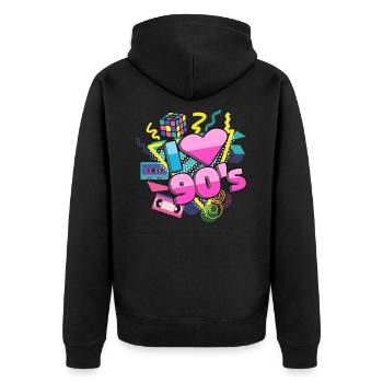 I love 90's Retro 90s Neunziger Jahre Motto - Unisex Premium Bio Zip Hoodie - Schwarz - Hinten - Nico (187cm)