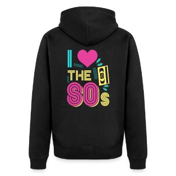 I love 80's Retro 80s Oldschool Motto Party - Unisex Premium Bio Zip Hoodie - Schwarz - Hinten - Nico (187cm)