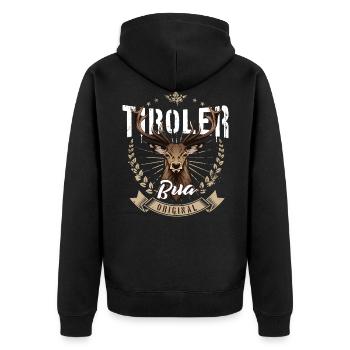 Tiroler Bua Hirsch Tirol Lausbua Geschenk Männer - Unisex Premium Bio Zip Hoodie - Schwarz - Hinten - Nico (187cm)
