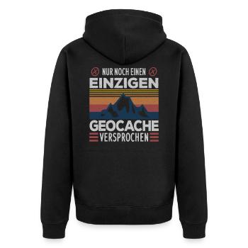 Nur noch einen einzigen Cache .. Geocaching Spruch - Unisex Premium Bio Zip Hoodie - Schwarz - Hinten - Nico (187cm)