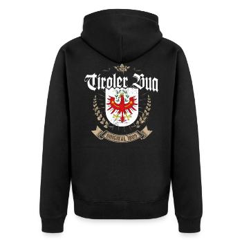 Tiroler Bua Tirol Wappen Adler Bekleidung - Unisex Premium Bio Zip Hoodie - Schwarz - Hinten - Nico (187cm)