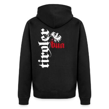 Tiroler Bua Tirol Bekleidung Adler Wappen - Unisex Premium Bio Zip Hoodie - Schwarz - Hinten - Nico (187cm)