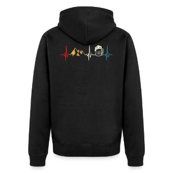 Berge Bier Herzschlag EKG Retro Wandern Gebirge - Unisex Premium Bio Zip Hoodie - Schwarz - Hinten - Nico (187cm)