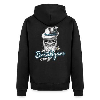 Junggesellenabschied Männer JGA Tracht Team Bayern - Unisex Premium Bio Zip Hoodie - Schwarz - Hinten - Nico (187cm)