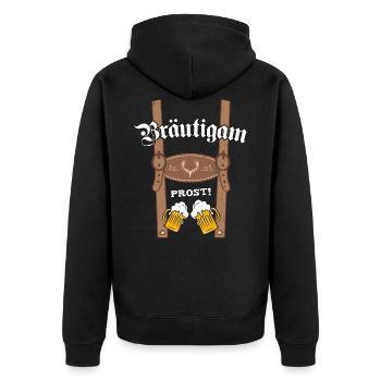 Bräutigam Lerderhose JGA Männer Tracht Bayern Bier - Unisex Premium Bio Zip Hoodie - Schwarz - Hinten - Nico (187cm)