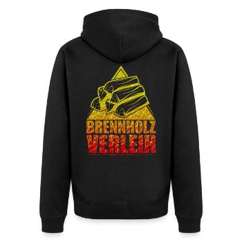 Brennholz Verleih - Unisex Premium Bio Zip Hoodie - Schwarz - Hinten - Nico (187cm)