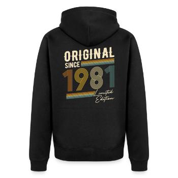 Jahrgang 1981 Original Geburtstag 1981 Retro - Unisex Premium Bio Zip Hoodie - Schwarz - Hinten - Nico (187cm)