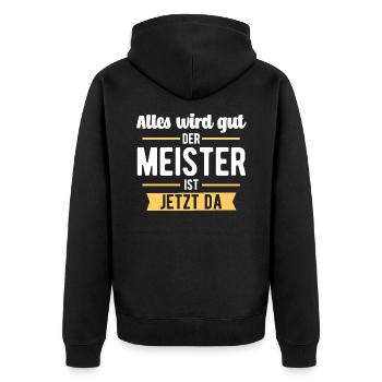 Der Meister ist jetzt da - Meisterprüfung Handwerk - Unisex Premium Bio Zip Hoodie - Schwarz - Hinten - Nico (187cm)