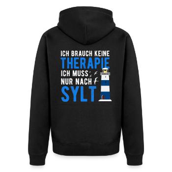 Insel Sylt- Ostfriesland Nordsee - Lustiger Spruch - Unisex Premium Bio Zip Hoodie - Schwarz - Hinten - Nico (187cm)
