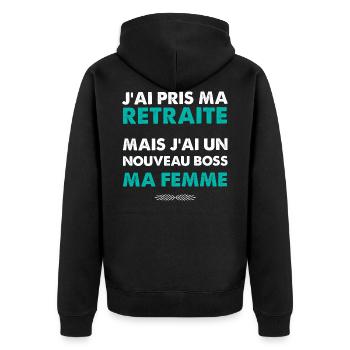 Homme retraite et femme nouveau Boss - Veste à capuche bio Premium Unisexe - noir - Dos - Nico (187cm)