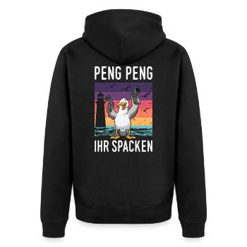 Moin Lübeck Moin Oldenburg Moin Hamburg Rostock - Unisex Premium Bio Zip Hoodie - Schwarz - Hinten - Nico (187cm)