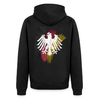 DEUTSCHER ADLER MIT DEUTSCHLAND FLAGGE VINTAGE - Unisex Premium Bio Zip Hoodie - Schwarz - Hinten - Nico (187cm)