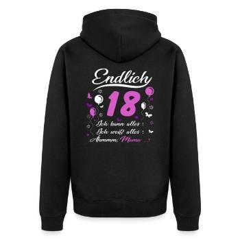 18 Geburtstag Mädchen Geschenk lustig 18. Ehrentag - Unisex Premium Bio Zip Hoodie - Schwarz - Hinten - Nico (187cm)