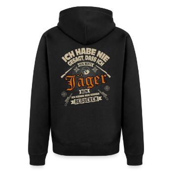 Wald Jäger Förster Jagd Humor Jägersprüche Hirsch - Unisex Premium Bio Zip Hoodie - Schwarz - Hinten - Nico (187cm)