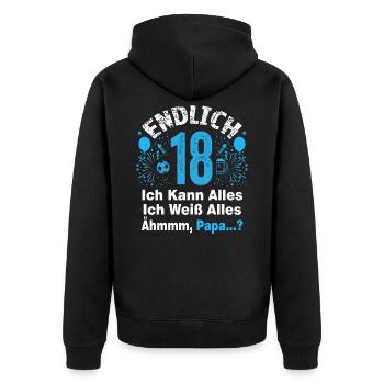 18 Geburtstag Junge Geschenk lustig 18. Ehrentag - Unisex Premium Bio Zip Hoodie - Schwarz - Hinten - Nico (187cm)