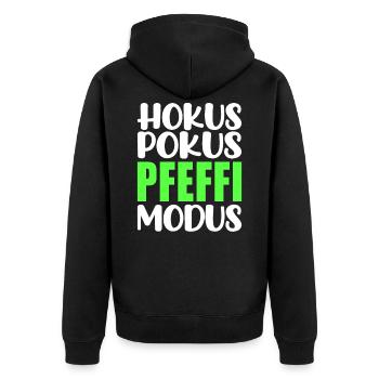 Junggesellenabschied Pfeffi Saufen Suff Vatertag - Unisex Premium Bio Zip Hoodie - Schwarz - Hinten - Nico (187cm)