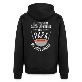 Grillen Alle sitzen im Garten & Chillen außer Papa - Unisex Premium Bio Zip Hoodie - Schwarz - Hinten - Nico (187cm)
