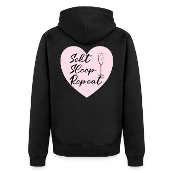 Sekt Sleep Repeat JGA Abschied HEN Party - Unisex Premium Bio Zip Hoodie - Schwarz - Hinten - Nico (187cm)