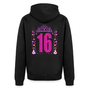 16. Geburtstag Mädchen Geschenk lustig 16 Jahre - Unisex Premium Bio Zip Hoodie - Schwarz - Hinten - Nico (187cm)