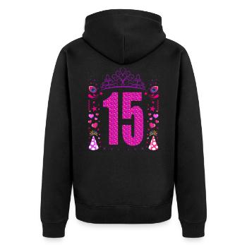 15 Geburtstag Mädchen Geschenk 15 Jahre Geburtstag - Unisex Premium Bio Zip Hoodie - Schwarz - Hinten - Nico (187cm)
