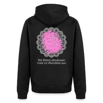 Um Stress abzubauen male ich Mandalas aus - Unisex Premium Bio Zip Hoodie - Schwarz - Hinten - Nico (187cm)