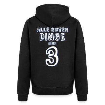 Alle guten Dinge sind drei - Unisex Premium Bio Zip Hoodie - Schwarz - Hinten - Nico (187cm)
