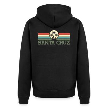 Santa Cruz CA Kalifornien - Retro 70er 80er Jahre - Unisex Premium Bio Zip Hoodie - Schwarz - Hinten - Nico (187cm)