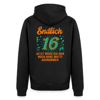16 Geburtstag Junge Geschenk lustig 16. Ehrentag - Unisex Premium Bio Zip Hoodie - Schwarz - Hinten - Nico (187cm)