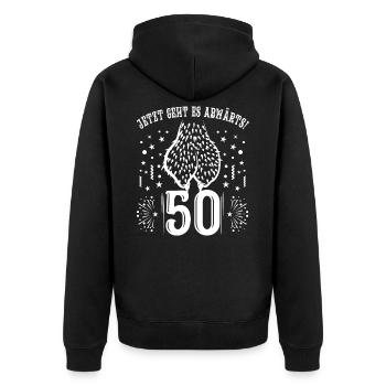 Club der alten Säcke 50 50. Geburtstagsgeschenk - Unisex Premium Bio Zip Hoodie - Schwarz - Hinten - Nico (187cm)