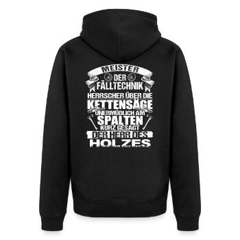 Lustiger Spruch Kettensäge Holz machen Herr des - Unisex Premium Bio Zip Hoodie - Schwarz - Hinten - Nico (187cm)